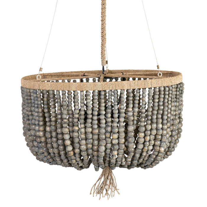 22" Manika Wooden Beaded Chandelier, Grey