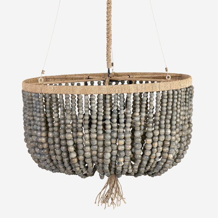 22" Manika Wooden Beaded Chandelier, Grey - Image 2