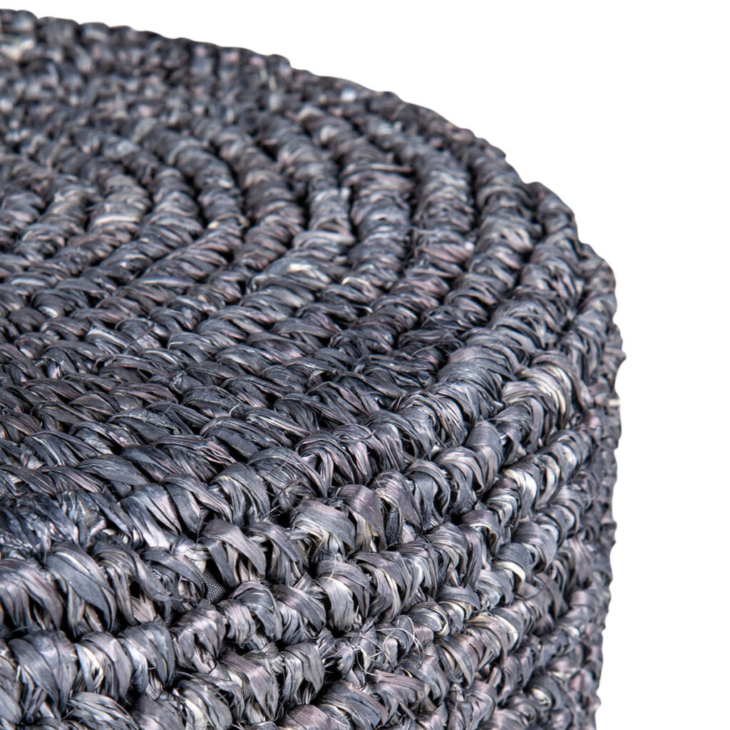 Surfside Round Raffia Ottoman/Stool, Black and Natural Hilton Head Furniture