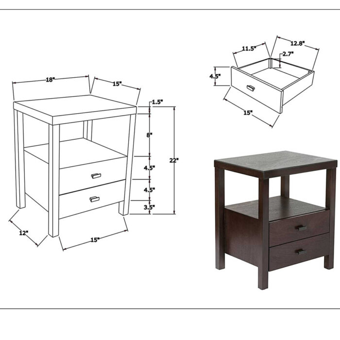 Hooper 2 Drawer Wooden Accent Side Table - Image 9