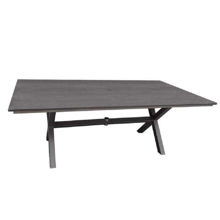 Aluminum Sling 82”x 42” Dining Table w/ textured alum. wood look finish
