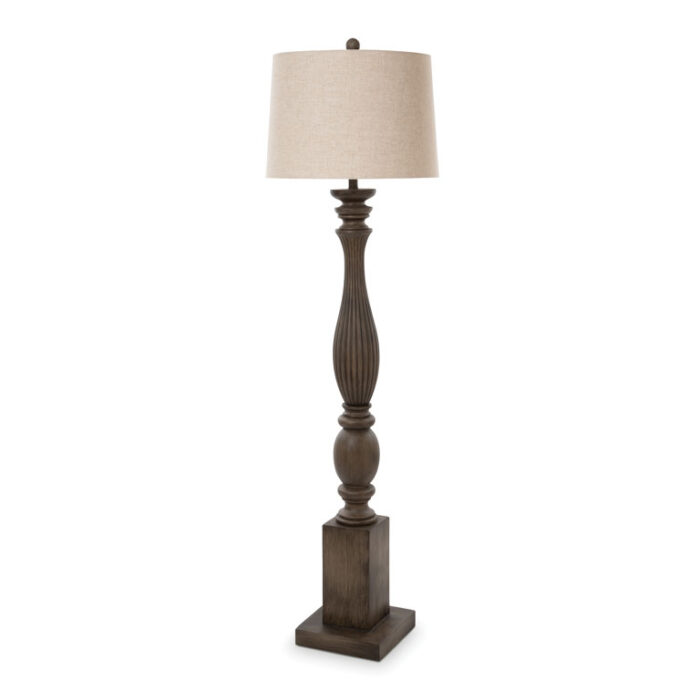 Elmwood 63” Distressed Polyresin Floor Lamp, Brown